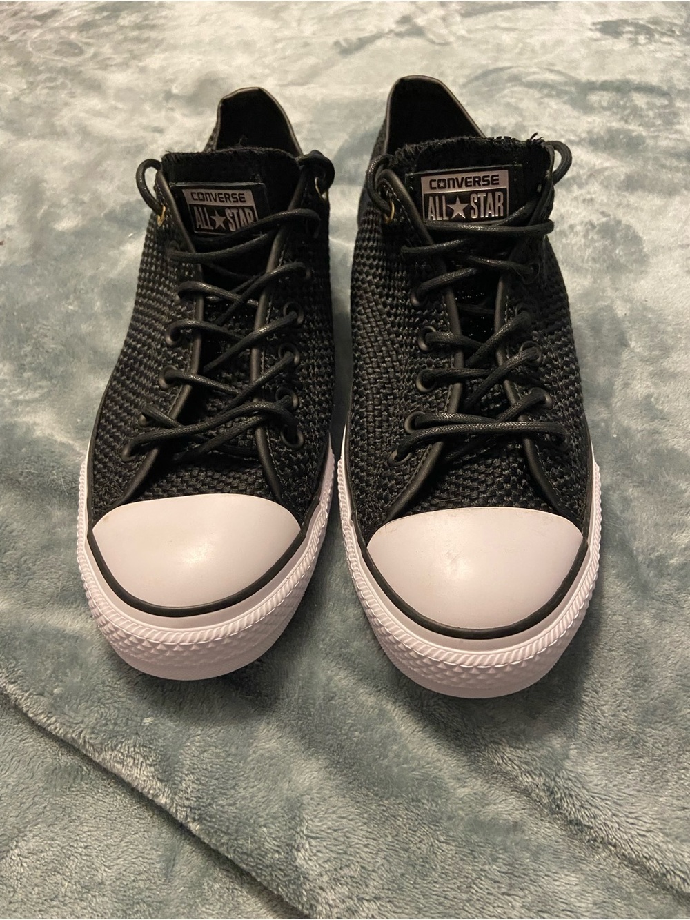 Converse Black Knit Low Top Sneakers with White Toe Caps